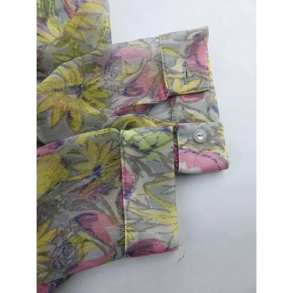 Vintage Lily White Floral Sheer Peplum Blouse Medium Made In USA Romantic - Picture 8 of 8